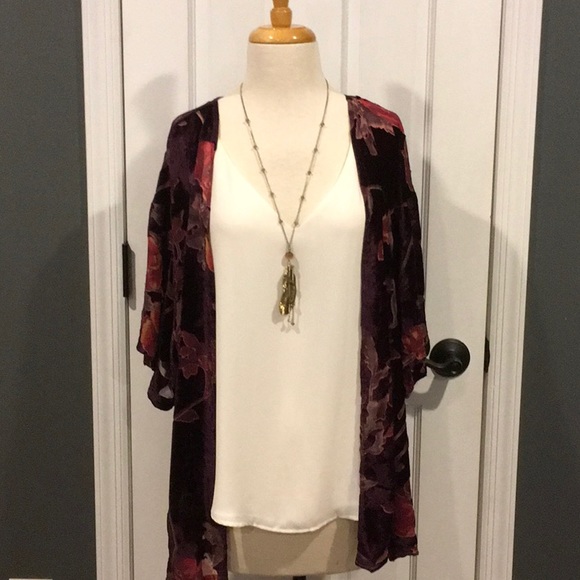Plum Velvet Floral Kimono - Picture 2 of 8